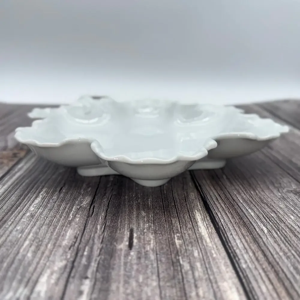 Vintage Japan White Porcelain Scalloped Leaf 11” Twig Handle Ruffled MCM UCAGC